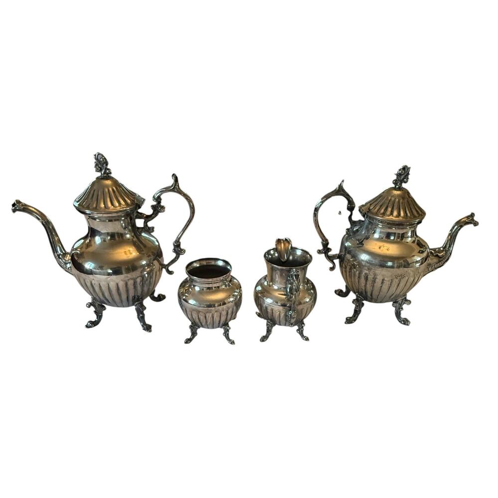 Mid 20th Century Birmingham Silver on Copper Coffee Tea Sugar Creamer Set - Picture 5 of 15